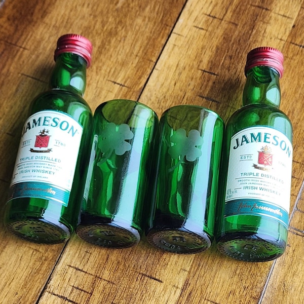 Recycled Shot Glasses | Jameson Gift | Handmade | Green | Upcycled | Etched