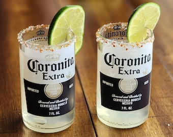 Recycled Glassware | Skinny Margarita Glass | Large Shot Glass for Tequila | Coronarita | Upcycled Beer Bottle | Unique Barware Gift