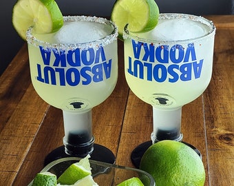 Margarita Glasses | Upcycled Absolut Vodka Bottle  | Recycled Glassware | Fun Cocktail Glass | Cinco de Mayo Gift