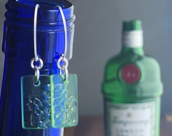Gin Bottle Earrings | Upcycled Tanqueray Bottle | Recycled Glass Jewelry | Handmade | Sterling Silver