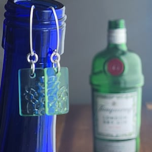 Gin Bottle Earrings | Upcycled Tanqueray Bottle | Recycled Glass Jewelry | Handmade | Sterling Silver
