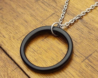 Recycled Glass Necklace | Minimalist Black Hoop Pendant | Upcycled Baileys Irish Cream Bottle