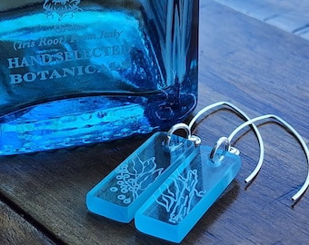 Gin Bottle Earrings | Upcycled Bombay Sapphire | Sterling Silver | Recycled Glass Jewelry | Ecofriendly Earrings
