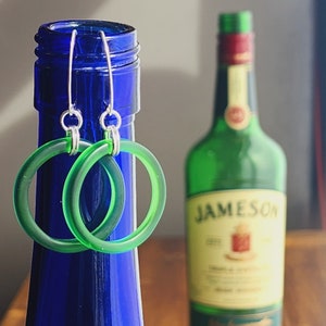 Upcycled Earrings | Recycled Jameson Bottle | Glass Jewelry | Sterling Silver