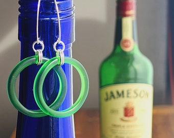 Upcycled Earrings | Recycled Jameson Bottle | Glass Jewelry | Sterling Silver