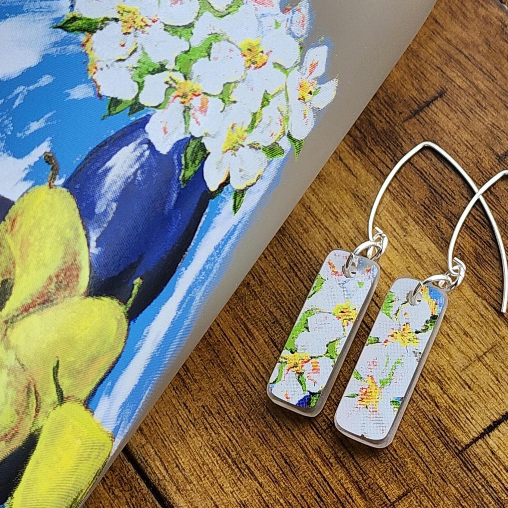 Recycled Glass Earrings | Recycled Grey Goose Le Poire Vodka Bottle | Sterling Silver | White Flower Jewelry
