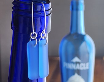 Vodka Earrings | Upcycled Pinnacle Bottle | Recycled Glass Jewelry | Sterling Silver | Periwinkle Earrings