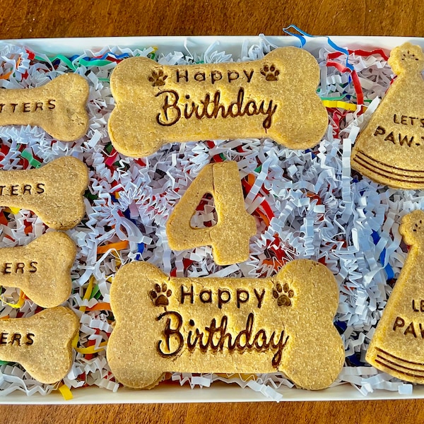 Dog Birthday Biscuit Box | Customized Dog Gift | Peanut Butter Bacon Biscuits | Berts Biscuit Bakery