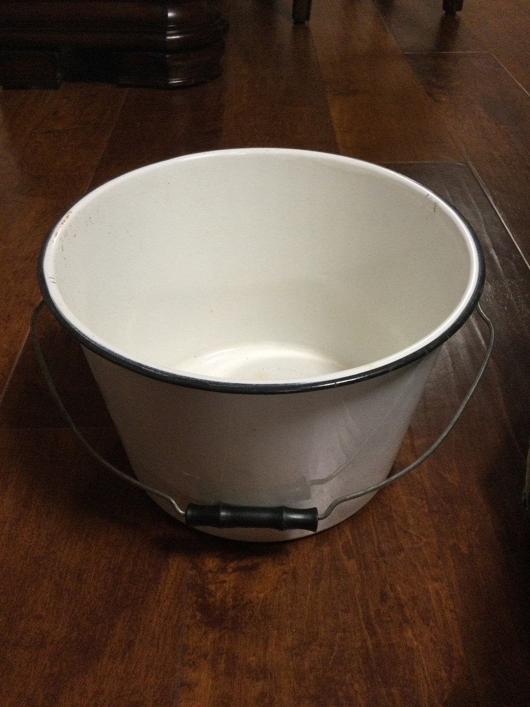 Antique White Enamelware Bucket With Swing Handle Farmhouse Etsy