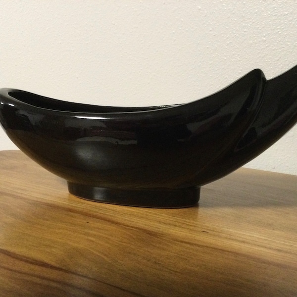 Vintage Frankoma Pottery 211 Mid Century Modern Art Pottery for Flowers or Fruit Glossy Black Planter Unique Bowl