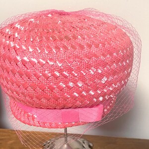 Vintage Magenta Pink Velvet Pillbox Hat Braided Satin Trim Retro Mid Century Vintage pink satin pillbox - Gem main image 2