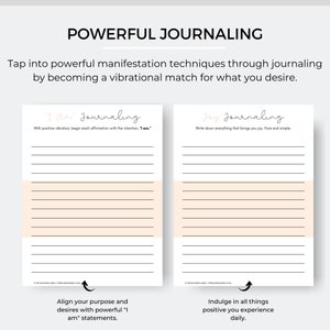 May include: Two printable journaling pages with pink and white backgrounds. The left page is titled "I Am" Journaling and the right page is titled "Joy" Journaling. Both pages have lined spaces for writing.