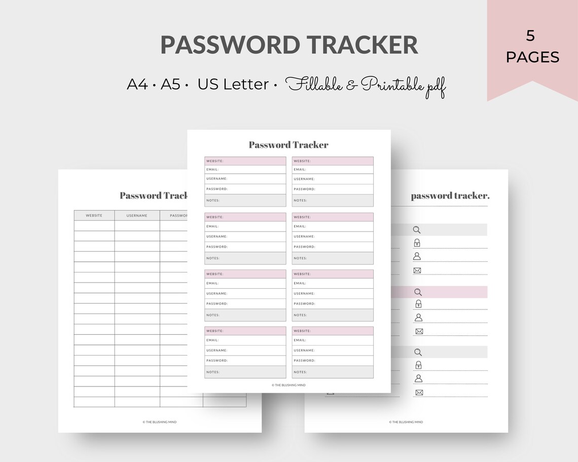 Printable & Fillable Password Tracker Password Log Password - Etsy Canada