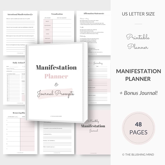 Manifestation Planner: The Law of Attraction, Monthly Journal, Daily Planner, Gratitude Journal, Abundance, Goal Setting, Printable Planner