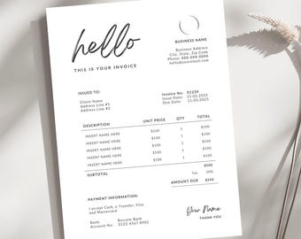 Invoice Template Minimalist Business Invoice Form Editable Invoice Canva Small Business Template Receipt Form Services Invoice Editable