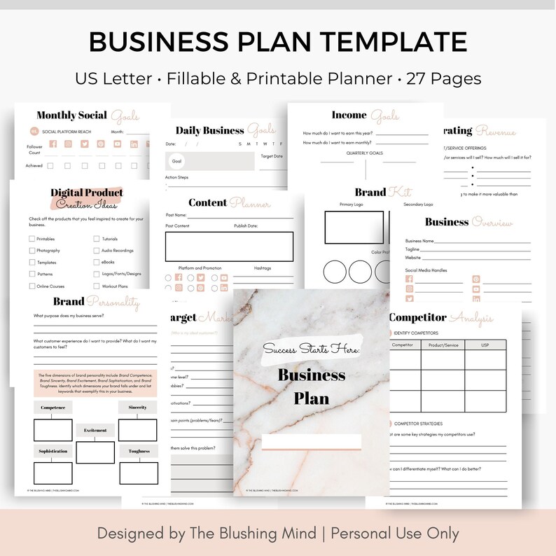 Business Plan Template: Business Planner, Small Business, Online Business, Printable PDF, Fillable Planner, Fillable PDF 