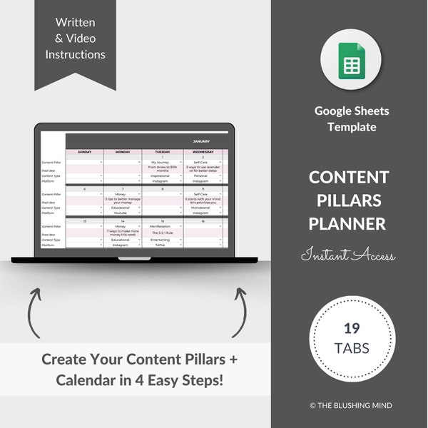 Content Pillars Planner, Google Sheets Template, Social Media Planner, Post Planner, Content Strategy, Content Calendar Template, Post Ideas