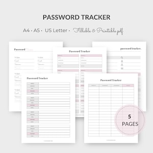 Printable & Fillable Password Tracker, Password Log, Password Keeper, Password Planner, Password Organizer, Tracker Template, A4, A5 Size