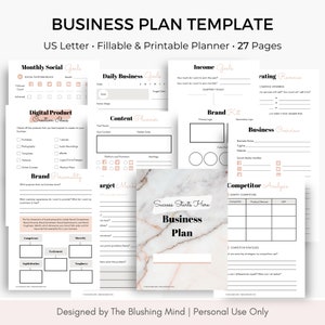 Business Plan Template: Business Planner, Small Business, Online Business, Printable PDF, Fillable Planner, Fillable PDF