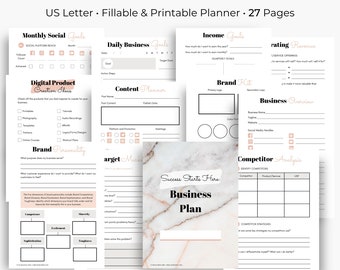 Business Plan Template: Business Planner, Small Business, Online Business, Printable PDF, Fillable Planner, Fillable PDF