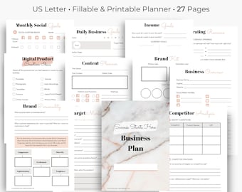 Business Plan Template: Business Planner, Small Business, Online Business, Printable PDF, Fillable Planner, Fillable PDF