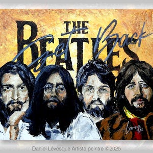 Portret van de Fab Four, de Beatles. Ga terug. Origineel acrylschilderij op canvas.