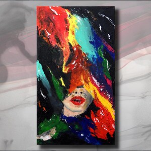Abstract portret, gezicht van de vrouw. Origineel handgemaakt schilderij, uniek acrylwerk op canvas.