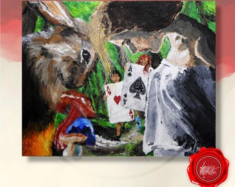 Alice in Wonderland, original and fantastic acrylic painting on contemporary canvas