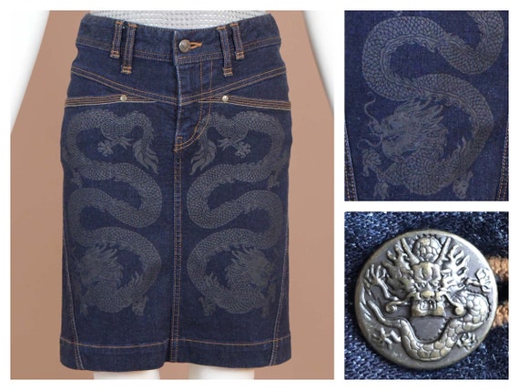 Vivienne Tam Double Dragon Denim Skirt