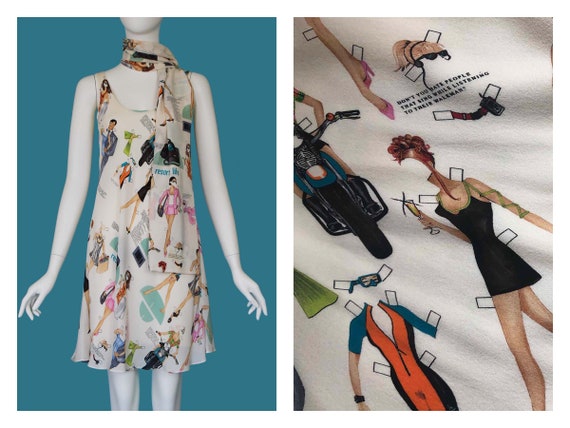 Nicole Miller Vintage Silk Paper Dolls Dress with