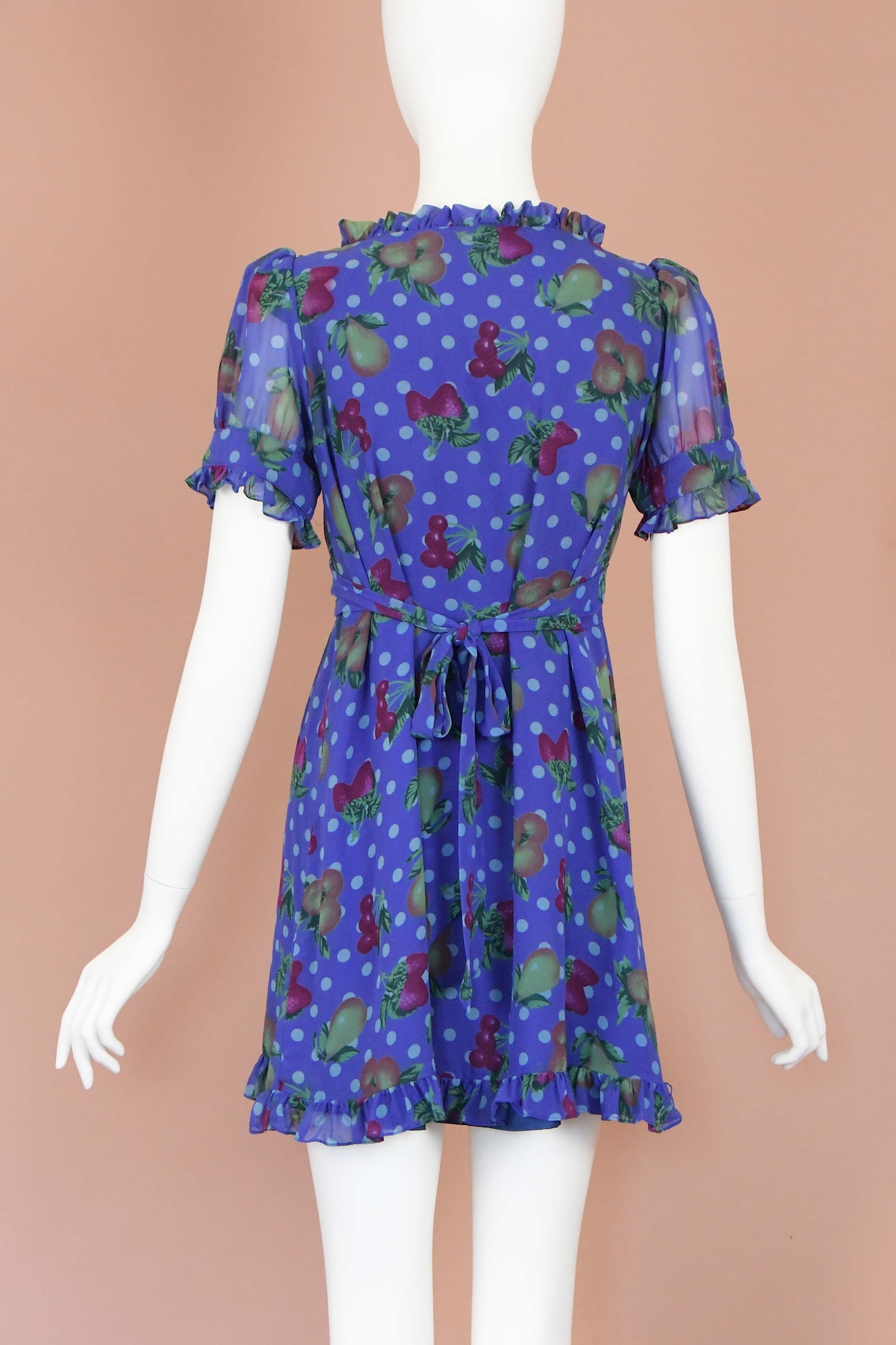 Betsey Johnson Vintage Fruit Print Babydoll Silk Mini Dress Etsy