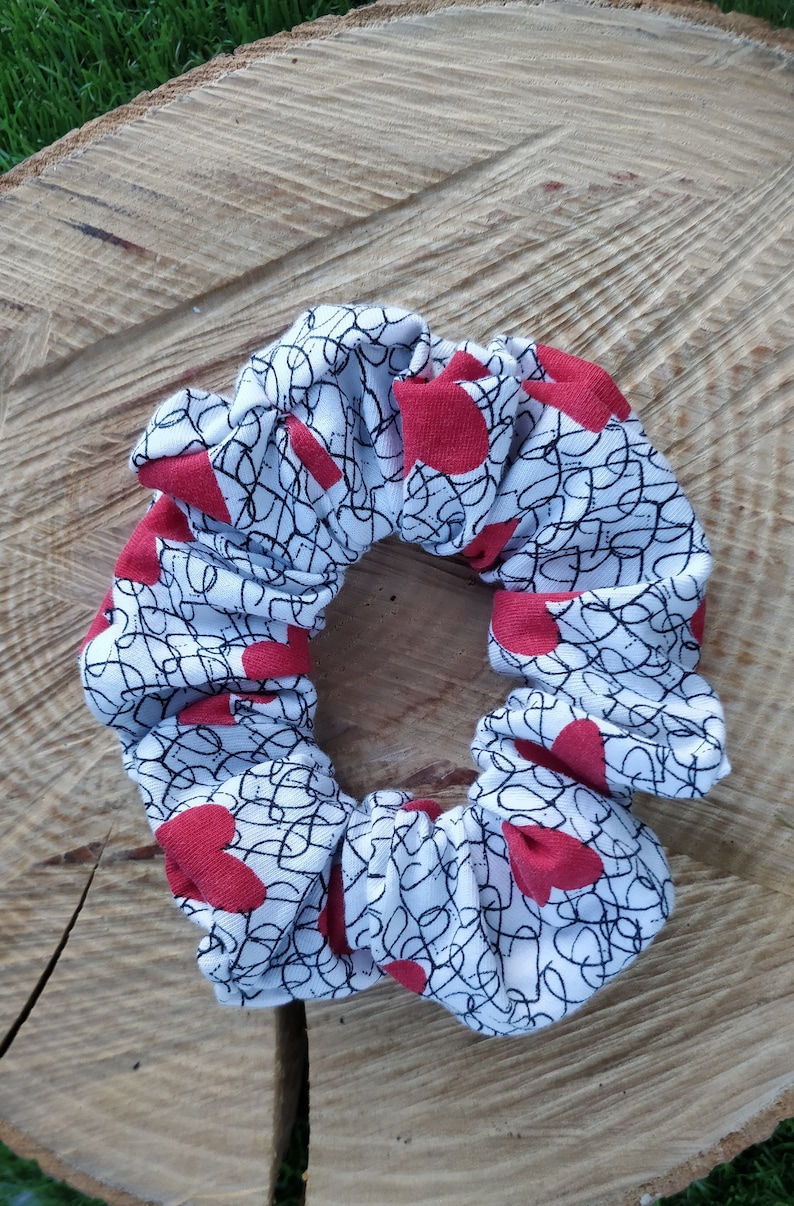 Hearts Scrunchie Handmade Luxury Scrunchie Casual Scrunchie Everyday Scrunchie Hair Tie Bobble strong and elastic