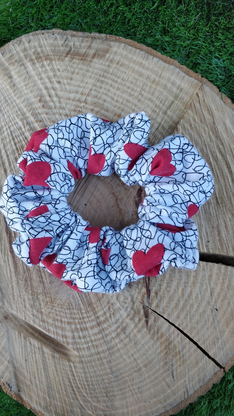 Hearts Scrunchie Handmade Luxury Scrunchie Casual Scrunchie Everyday Scrunchie Hair Tie Bobble strong and elastic