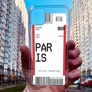 PARIS Custom City Name Plane Ticket Case Impact Baggage Tag Travel Passport Clear Phone Case Cover for iPhone 16 Pro Max X XS XR Max