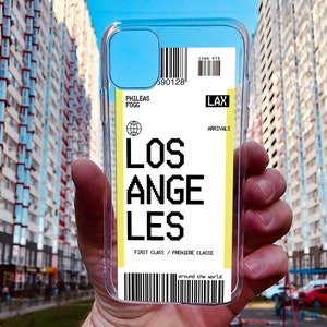 Los Angeles Custom City Name Plane Ticket Case Impact Baggage Tag Travel Passport Clear Phone Case Cover for iPhone 16 Pro Max X XS XR Max
