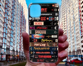 Retro Horror VHS Tape Stack-telefoonhoesje: iPhone, Google Pixel, voor Samsung