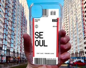 Seoul Plane Ticket Phone Case: Custom City Name, Travel Gift