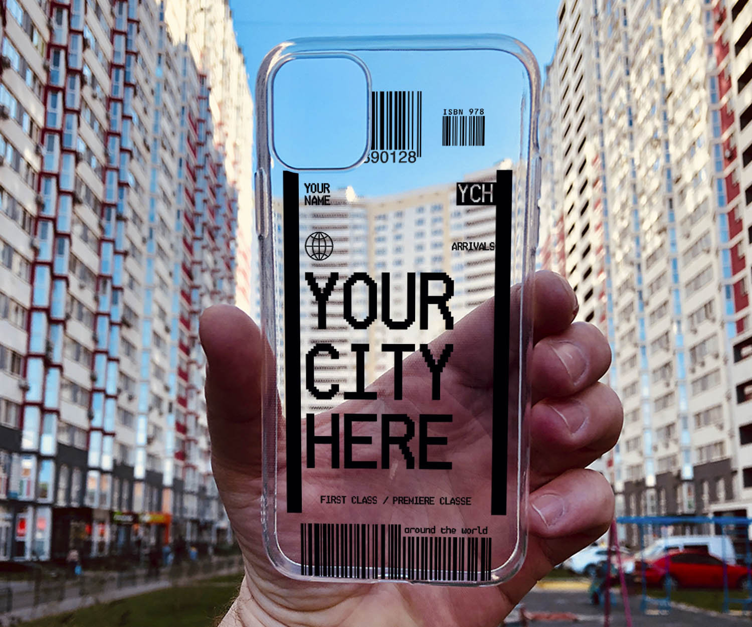 Custodia IPhone Antiurto Boarding Pass Con Design Città Del Mondo - Scegli Modello E Città, Lussuosa