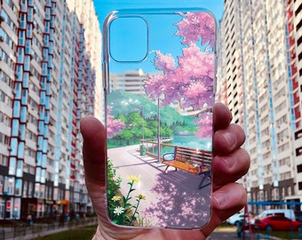 Cherry Blossom iPhone 17/16/15 Case: Japanese Anime Park Design