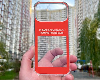 In Case of Emergency Remove Phone Case, Funny Sarcastic Red Cover for iPhone 15 16 17 Pro Max, Warning Sign Clear Case
