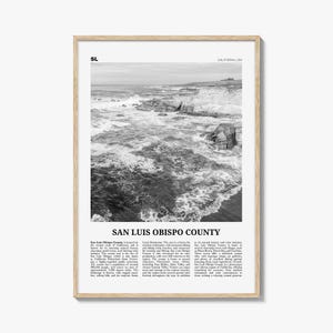 San Luis Obispo County Print Black and White, San Luis Obispo Wall Art, San Luis Obispo Poster, Photo, Wall Décor, San Luis Obispo Map