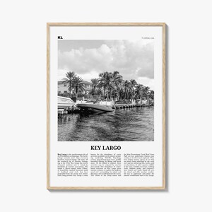 Key Largo-afdruk zwart-wit, Key Largo-muurkunst, Key Largo-poster, Key Largo-foto, Key Largo-kaart, Florida, VS, Verenigde Staten