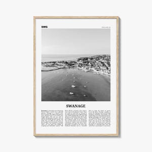 Stampa Swanage in bianco e nero, Arte della parete Swanage, Poster Swanage, Foto Swanage, Mappa Swanage, Inghilterra, Regno Unito, Regno Unito