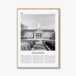 Stillwater Print Black and White, Stillwater Wall Art, Stillwater Poster, Stillwater Photo, Stillwater Wall Décor, Oklahoma, USA