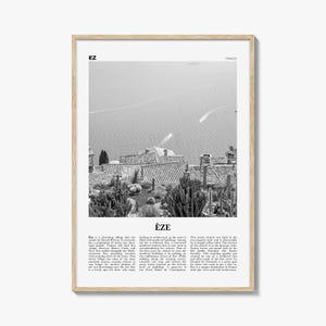 Impresión en blanco y negro de Eze, arte mural de Eze, póster de Eze, fotografía de Eze, decoración de pared de Eze, mapa de Eze, Francia