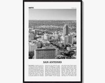 San Antonio Poster, Schwarz-Weiß-Fotodruck, Reisezeitungs-Wandbild, Wohndekoration