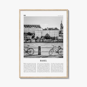 Basel Poster Print Black and White, Rhine River Photo, Switzerland Travel Wall Art