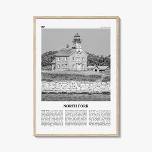 North Fork Poster Print Black and White, Lighthouse Photo, New York Travel Wall Art, USA