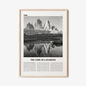 Tre Cime di Lavaredo Print Black and White, Tre Cime di Lavaredo Wall Art, Tre Cime di Lavaredo Poster, Tre Cime di Lavaredo Photo, Italy