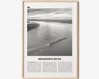 Mississippi River Print Black and White, Mississippi River Wall Art, Mississippi River Poster, Mississippi River Photo, Mississippi Map, USA